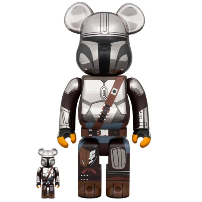 400% & 100% Bearbrick - The Mandalorian Chrome ed. (BWWT3)-Medicom Toy-Bearbrick