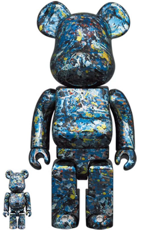 400% & 100% Bearbrick Set – Jackson Pollock Studio (Chrome Ver.)-Medicom Toy-Bearbrick